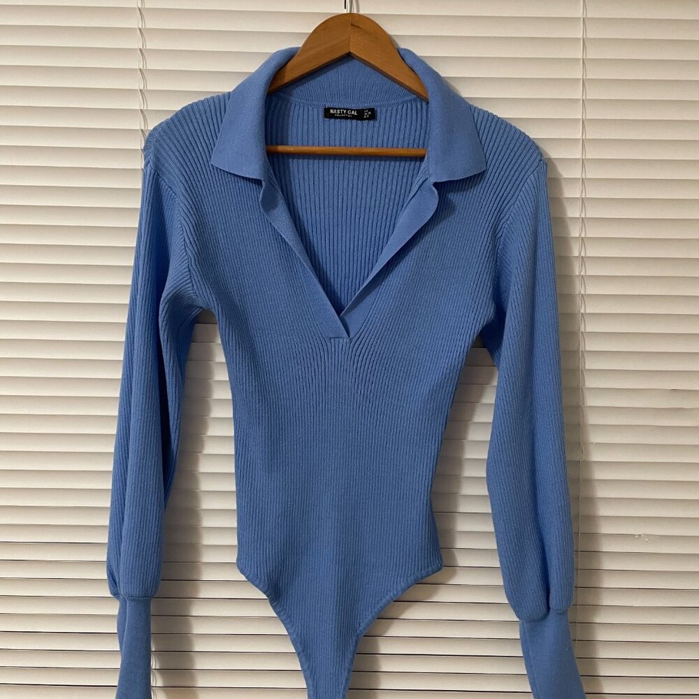 Blue V-Neck Body Suit